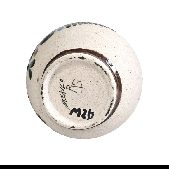 Collectible Mexican Tonala Brown Hand Painted Pottery Vase Floral Design - Picture 8 of 8